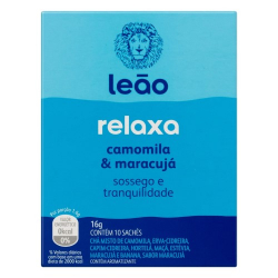 cha camomila e maracuja leao relaxa caixa 16g 10 unidades
