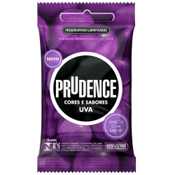 preservativo prudence cores e sabores uva com 3 unidades