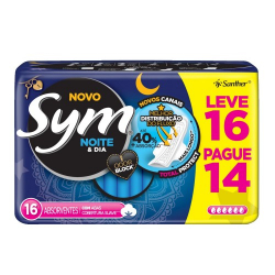 absorvente sym noturno com abas cobertura suave leve 16 pague 14