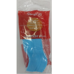 garfo plastico para sobremesa regina azul com 25 unidades