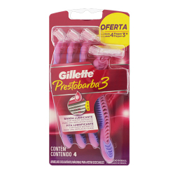 aparelho de depilar descartavel feminino gillette prestobarba3 - 4 unidades
