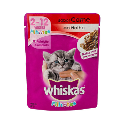 alimento whiskas filhotes sabor carne ao molho 2-12 meses 85g