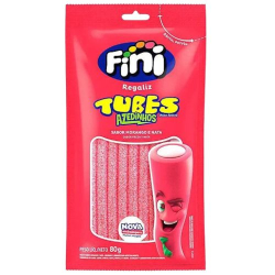 bala fni regaliz sour tubes acido sabor morango 80g