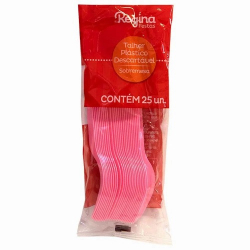 garfo plastico para sobremesa regina rosa com 25 unidades