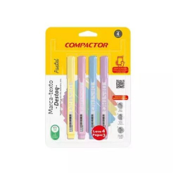 caneta marca texto compactor c/4 pastel