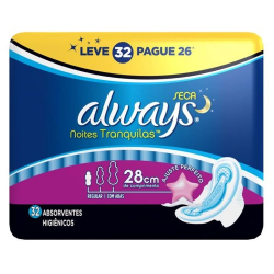 absorvente always noites tranquilas seca com abas 32 unidades