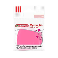 bloco adesivo adelbras 70x70 50fls coracao rosa
