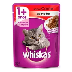 alimento para gatos pate whiskas 1+anos carne ao molho 85g