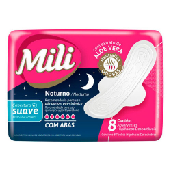 absorvente mili noturno suave com abas 8 unids.