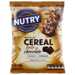 barra de cereal nutry bolo de chocolate 3unid. 66g