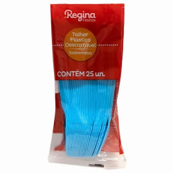 colher plastica para sobremesa regina azul com 25 unidades