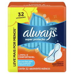 absorvente always super protecao seca com abas 32 unidades
