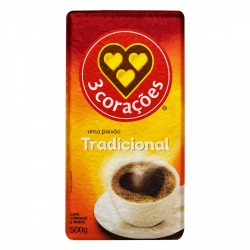 cafe torrado e moido a vacuo tradicional 3 coracoes pacote 500g