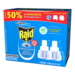 inseticida eletrico refil 45 noites raid 32.9ml 2 unid.