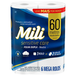 papel higienico mili dual 60m folha dupla neutro c/ 6 rolos