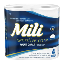 papel higienico mili 4 rolos 30mt folha dupla neutro