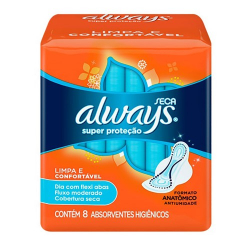 absorvente always super protecao seca sem abas 8 unidades