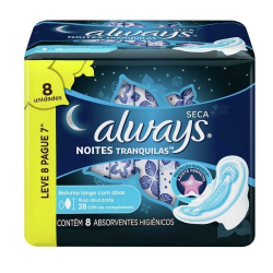 absorvente always noites tranquilas seca com abas 8 unidades