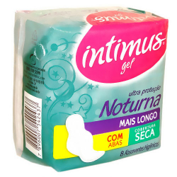 absorvente intimus gel ultra protecao noturna com abas cob. seca 8 unid.