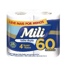 papel higienico mili dual 60m folha dupla neutro c/ 4 rolos