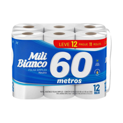 papel higienico mili bianco neutro 60m leve 12 pague 11 unidades
