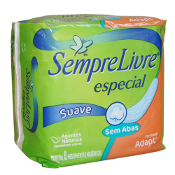 absorvente sempre livre especial adapt suave sem abas com 8 unidades