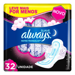 absorvente always noites tranquilas suave com abas 32 unidades