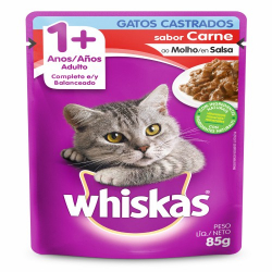 racao p/gatos whiskas 85g sache castrados carne