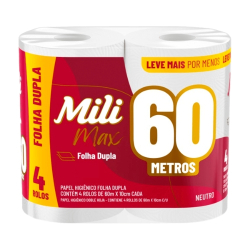 papel higienico mili max 4 rolos 60mt folha dupla
