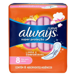 absorvente always super protecao suave sem abas 8 unidades