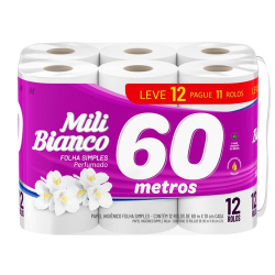 papel higienico mili bianco perfumado 60m leve 12 pague 11 unidades