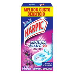 desodorizante harpic pastilha adesiva 2 em 1 lavanda com 3 de 9g