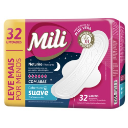 absorvente com abas cobertura suave mili dia & noite leve mais por menos 32 unid.