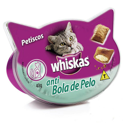 petisco whiskas 40g anti bola pelo