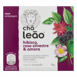 cha hibisco, rosa silvestre & amora cha leao caixa 16g 10 unidades
