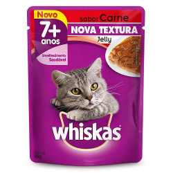 racao p/gatos whiskas 85g sache 7+ jelly carne