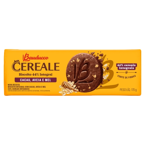 Biscoito Bauducco Cereale Integral Cacau, Aveia E Mel 170g