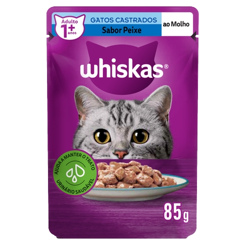Ração Whiskas Para Gatos Adultos Castrados Peixe Ao Molho Sachê 85g