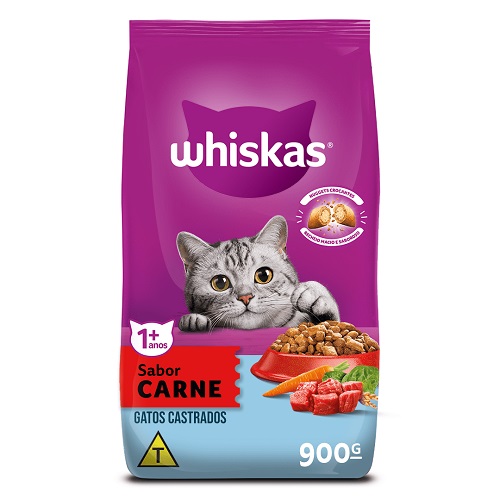 Ração Whiskas P/gatos Castrados Carne 900g