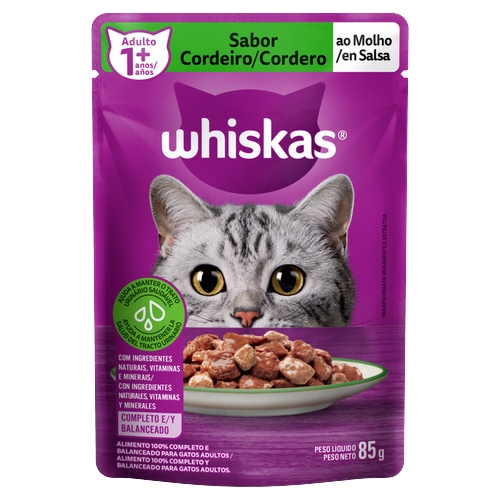 Ração Whiskas Para Gatos Adultos De Cordeiro Ao Molho Encorpado 85g