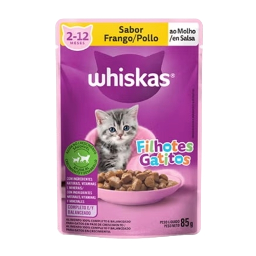 Ração Para Gatos Filhotes Whiskas Frango Ao Molho Sachê 85g