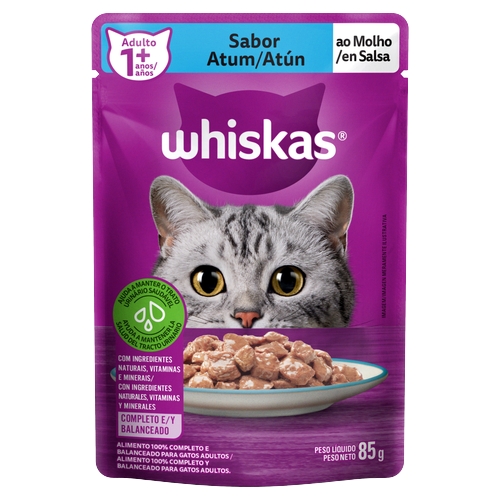 Ração Whiskas Para Gatos Adultos Sabor Atum Ao Molho Encorpado Sachê 85g