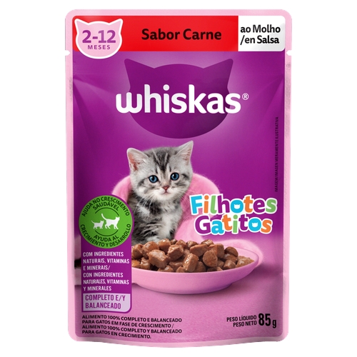 Ração Whiskas Para Gatos Filhotes De Carne 85g